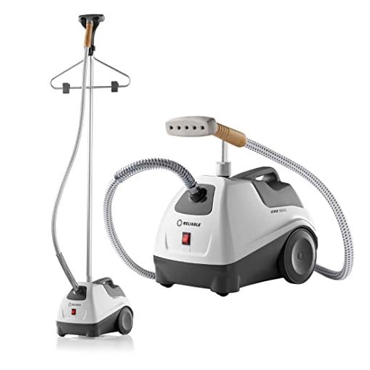 Reliable Vivio 550GC Garment Steamer - Professional Garment Steamer with Heavy Duty Aluminium Steam Head, 1 Gallon Water Capacity, 1300W Brass Fittings, Large Wheels for Mobility and 63 in. Steam Hose