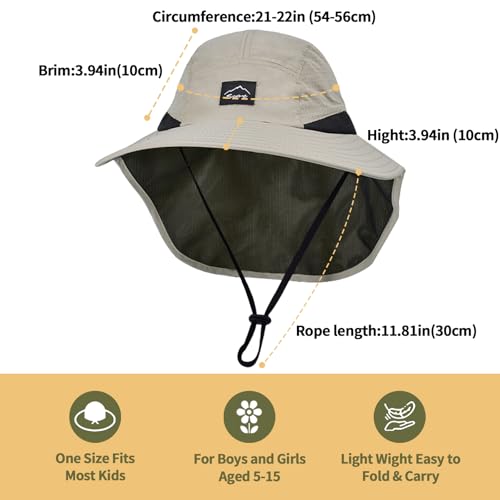 Image of ZOORON Kids Sun Hat with Neck Flap UPF 50+ UV Protection Wide Brim Breathable Fishing Safari Beach Summer Hat for Boys Girls