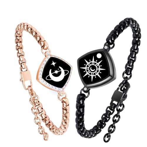 PULOMI Long Distance Touch Bracelets, Vibration & Light up Remote Smart Matching Couples Bracelet for Couple Long Distance Relationship Girlfriend Boyfriend Festival Gifts Lover Jewelry Set