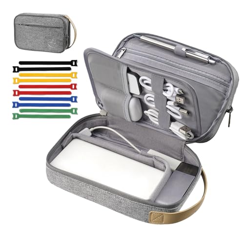 OrgaWise Cable Organiser Bag, Electronics Travel Organizer Accessories, Waterproof Universal Carry Travel Bag for Cords,Chargers Phone, Sd Card,Usbs (Grey)