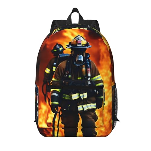Mochila universitaria EdWal negra con estampado de bombero