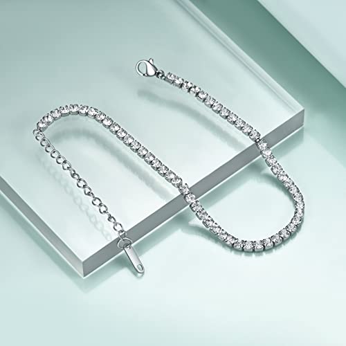 Rnivida Women's Cz Chain Anklet Bracelet, Crystal Tennis Foot Ankle Bracelet, Stainless Steel Anklet For Women Fit 9 Inch 10 Inch (Adjustable) #TOP1