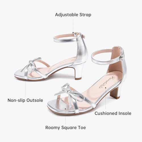Image of Furdeour Heels for Girls Dress Shoes Bow Sansals Flower Girl Big Kids Teen | Delicate Bow, 2.13 IN Kitten High Heels, Dance Birthday Party Pageant Graduation School Prom, Young Girls Formal Dressy Heel