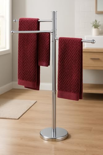 Miniatura 3 de Toallero De Pie De Acero Inoxidable Satinado Con 3 Brazos Giratorios Toallero Moderno Para Ahorrar Espacio Base Estable Toallero Para Dormitorio, Baño, Lavandería 87 X 37 X 22 Cm