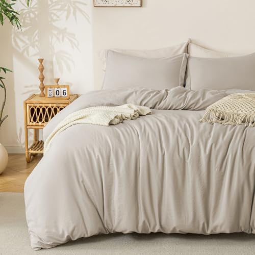 Image of MILDLY Duvet Cover Cal King Ultra Soft Comforter Cover Set 3pcs, Linen Grey | Washed Microfiber Cotton-Like, Breathable Comfort, Hidden Zipper, 8 Corner Ties, OEKO-TEX Certified, Fade Resistant