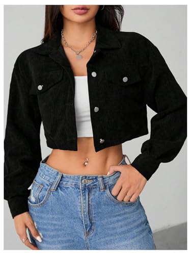 WDIRARA Women's Button Down Crop Jacket Corduroy Shacket Jackets Outerwear3