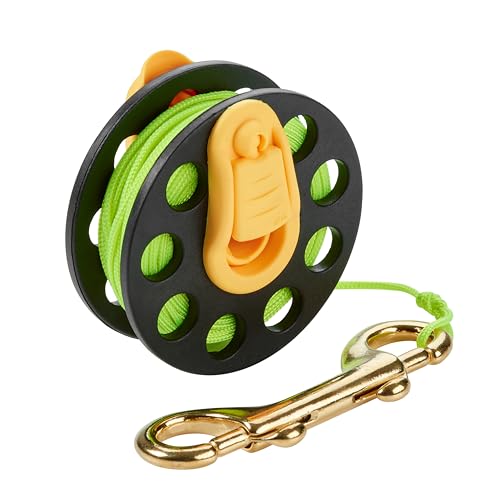 Scuba Diver Compact Deluxe Folding Handle Finger Spool Reel with Hand Winder + Durable Corrosion Resistant Brass Bolt Snap