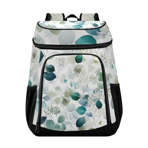 Eucalyptus Green Leaves Cooler Backpack Cooler Insulated Leak Proof Lunch Backpack 36 Cans Waterproof Soft for Men Women Picnic Hiking Camping Beach