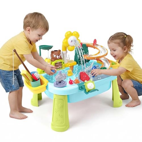 OKPOW Water Table for Toddlers 1-3 with Pump - Sand & Splash Sensory Play Sink, Outdoor Backyard &...