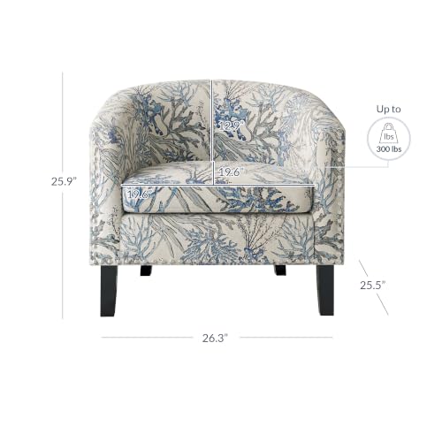 Image of BELLEZE Accent Barrel Chair, Set of 2 Modern Faux Leather Tub Club Chair Upholstered Armchair with Gold Nail Head Trim and Black Legs for Living Room Bedroom Apartment Lounge - Blue Coral