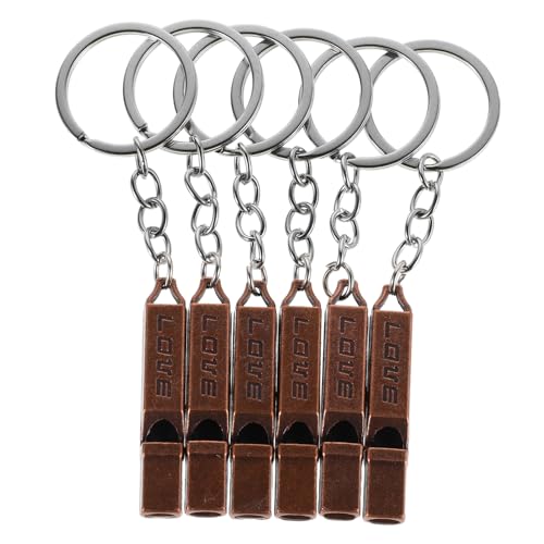 UPKOCH 6pcs Loud Crisp Sound Copper Whistles Keychain Dual Purpose Emergency Whistle for Outdoor Activities Camping Hiking Dog Training and More Elegant Engraved Design