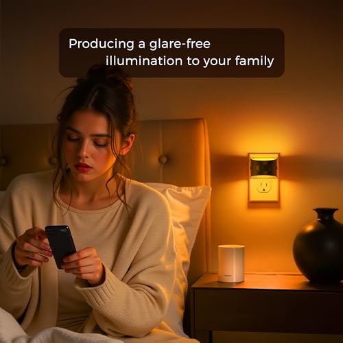 Image of L LOHAS LED Night Light with Motion Sensor & Dusk to Dawn Sensor, Night Lights Plug into Wall with 30-100lm Adjustable Brightness, Dimmable Night Light for Bathroom Hallway, 1600K Amber, 2 Pack