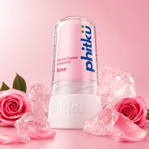 Image of Phitku Crystal Roll On with Rose Extract | Natural Alum | Brightens Dark Underarms, Controls Body Odour | Fragrance-Free & Alcohol Free | Men & Women | 100g