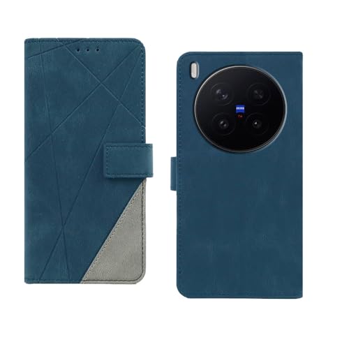 Image of amazon basics Vivo X300 Pro 5G Flip Cover | Card Pockets Wallet & Stand | Flip Cover for Vivo X300 Pro 5G (Blue with Grey)
