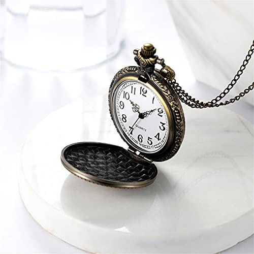 Image of JewelryWe Bronze Flower Pocket Watch: Retro Vintage Pendant Watch with Openwork Cover and 32.3 Inch Chain - for Men Women Daily Wear and Gift Giving