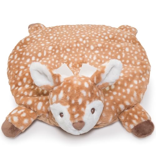Image of Bearington Baby Lil’ Willow Tummy Time Mat, 30 x 30 Inch Fawn Plush Stuffed Animal Blanket, Woodland Nursery Décor