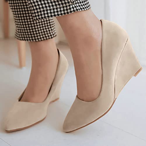 Uniquelly Womens Wedge High Heel Pumps Pointed Toe Slip On Elegant Work Office Dress Shoes3