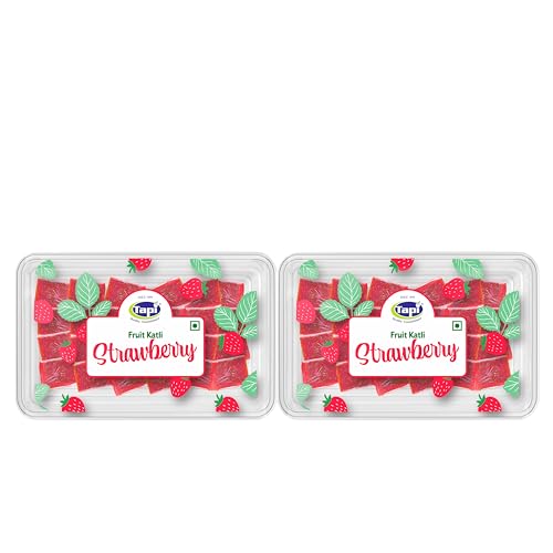 Tapi Strawberry Fruit Katli | 25% Strawberry Pulp | Soft Chewy Fruit-Based Sweet | 250g Pack | Pack of 2