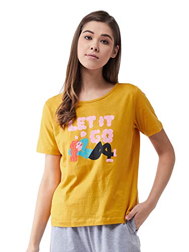 Image of Miss Chase Women's Mustard Yellow Round Neck Short Sleeves Graphic Printed Regular Length T-Shirt