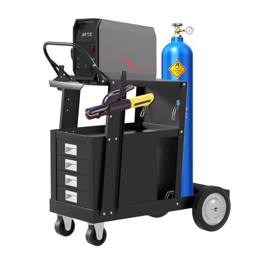 Image of Ocforiya Welding Cart, Rolling Welding Cart with 4 Drawers Upgraded 360° Swivel Wheels, 220lbs Capacity Heavy Duty Welder Cart for TIG, ARC, MIG Welder and Plasma Cutter