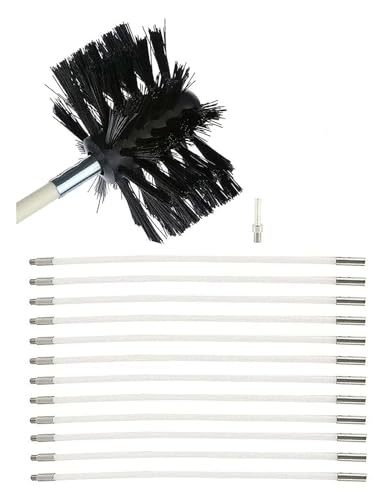 Kit De Cepillo De Limpieza De Ventilación De Conductos, Kit De Deshollinador Con 1 Cabezal De Cepillo De Nailon Y 12 Varillas Desmontables, Kit De Deshollinador For Chimenea Cepillo De Chimenea Kit(12