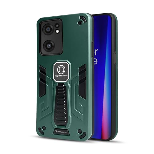 Image of Vaku Luxos Valor Military Grade Back Cover Case for OnePlus Nord CE 2 5G with Built-in Kickstand Magnetic Shockproof Protective Cell Phone TPU Case- Green