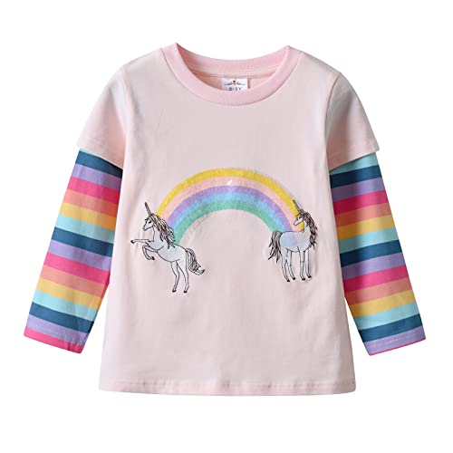 Image of VIKITA Girls Shirts Winter Long Sleeve Tops Print Tees for Girls,3-12 Years