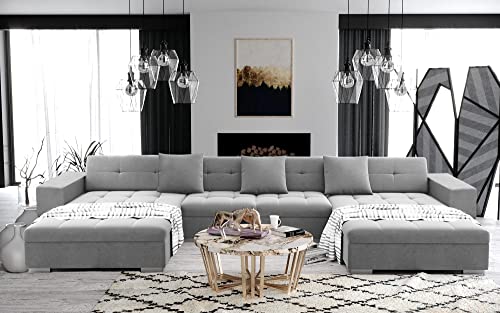 Tendencio ANIXE - Canapé d'angle panoramique XXL en U - en Tissu (Gris Clair)