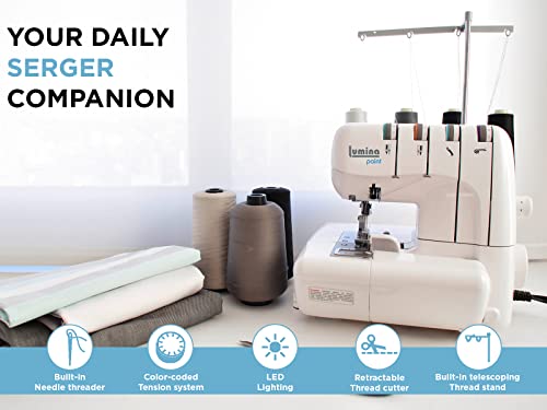 Lumina Point Serger Sewing Machine, Easy To Use, Ideal Seam Guide For Sergers & Overlock Machines, Durable Metal Frame, Overlock Sewing Machine With 1,250 Stitches Per Minute, 2-3-4 Serger Thread, Sewing Accessories (White Frame) #TOP2