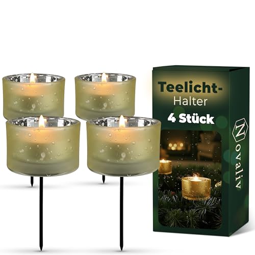 Novaliv 4X Teelicht-Gläser Gold ⌀ 5cm x 8,5cm Mit Metall-Pick zur...