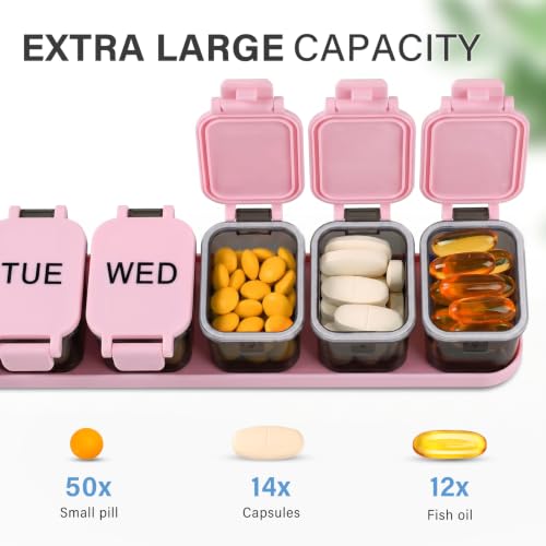 Image of Yaklim Extra Large Weekly Pill Organizer - Waterproof 7-Day Pill Box, Portable Vitamin & Supplement Case, Easy to Open Design, Ideal for Travel and Daily Medication Management (Blackpink, 2 Packs)