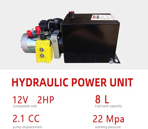 Image of Single Acting Hydraulic Pump 8 Quart Hydraulic Power Units 12V DC Hydraulic Pump SAE #6 Connector for Dump Trailer Car Lifting