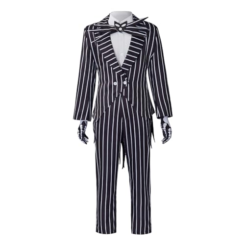 RocailleCos Mens Jack Cosplay Costume Stripe Tail Coat Pants Outfit Christmas Nightmare Suit with Bowtie (black 1 M)
