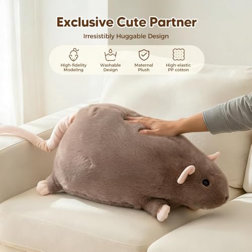 Peluche de rat chonky doux de 25cm idéal comme coussin de lecture au salon