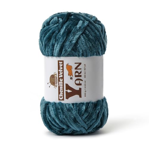Image of Plush Chenille Chunky Yarn - Fluffy Velvet Yarn Crochet for Blanket Knitting and Crocheting - Soft Baby Yarn for Crocheting - Amigurumi Crochet Yarns 100g (87yds) (Sapphire Blue)