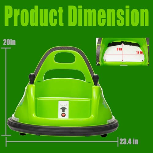 Image of 12V Electric Ride On Bumper Car, Baby Bumping Toy Car Gifts, Electric Vehicle W /Remote Control, Music, LED Lights and 360 Degree Spin for 1.5-6 Years Old Toddlers, Green