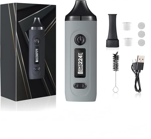 KinZon Vaporizador Gemini para hierba seca, pantalla OLED y control de temperatura, calentamiento rápido en 30 segundos (Gris)