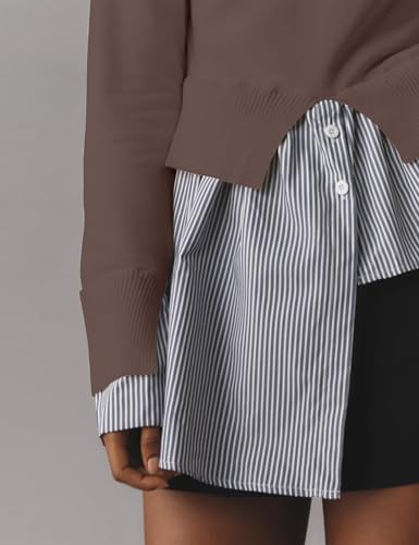 Image of Women Asymmetrical Patchwork Sweaters Slit Turtleneck Pullover Sweater Dress 2 in 1 Sweater Shirt Tunic Sweater Tops