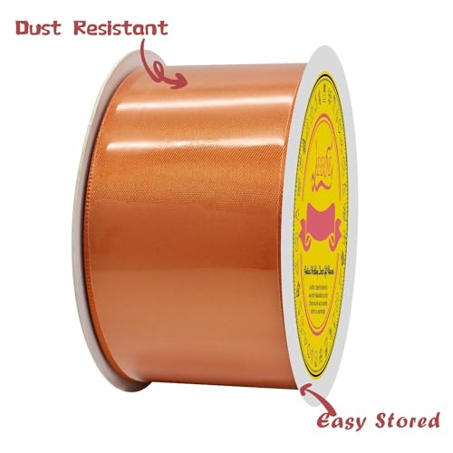 Image of Double Face Autumn Orange Satin Ribbon 2 inch X 25 Yards Polyester Autumn Orange Ribbon for Gift Wrapping Very Suitable for Weddings Party Hair Bow Invitation Decorations and More