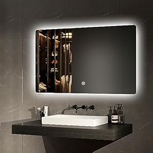 EMKE LED Badspiegel 100x60cm Badezimmerspiegel mit Beleuchtung mit Touchschalter+3 Lichtfarbe Dimmbar, 3 Stunden automatische Abschaltung Wandspiegel hinterleuchtet