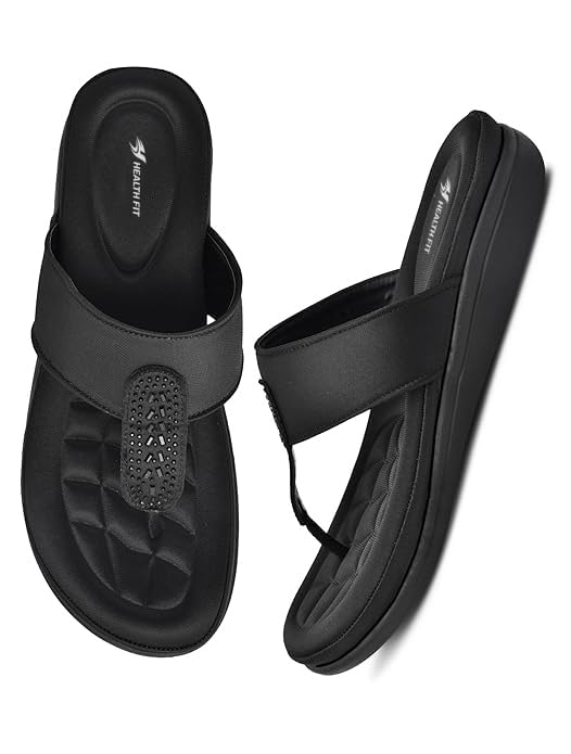 Image of HEALTH FIT EXTRA SOFT Women's Comfortable Memory Foam Doctor Slippers /Flip-Flops|Fashionable Casual & Stylish|Lightweight & Breathable|Outdoor Synthetic Casual Chappals Sandals Ladies & Girls HF23