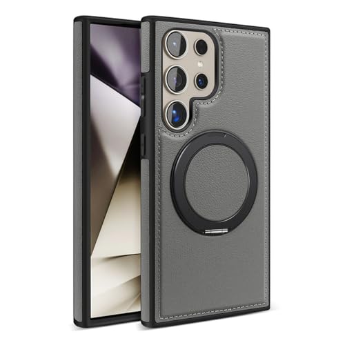 Coque Samsung S22 cuir complet gris et couverture arrière antichoc support