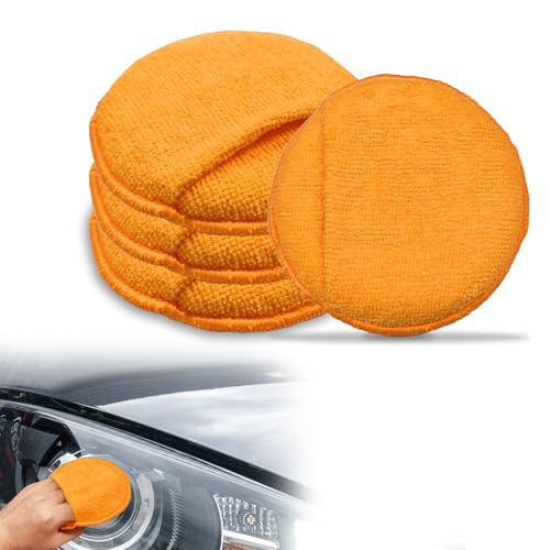 VLYX Almohadillas para Cera de Auto, 4Pzas - Doble Cara Microfibra Ultrasuave Pulir/Abrillantar, Ergonomía - Aplicación en Cerámico, Pintura y Detallado (Naranja)