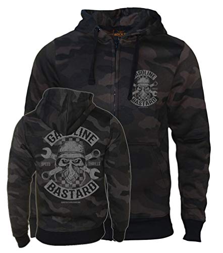 Gasoline Bastard Herren Camouflage Kapuzenjacke Zipped Hoodie Zipper Biker Jacke von Rock-IT Apparel Größen S-5XL Farbe Dark camo 3XL
