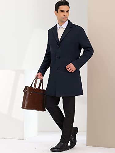 Image of Lars Amadeus Men's Navy Blue Trench Coat Lapel Collar Single Breasted Warm Long Peacoat Overcoat Medium