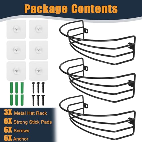 SIBAO [Pacote com 3] Suporte para parede e porta, organizador de chapéus de metal para bonés de beis