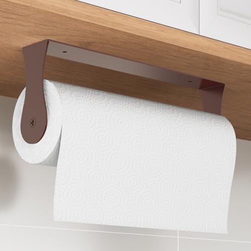 Image of Oil Rubbed Bronze Paper Towel Holder Under Cabinet, Oil Rubbed Bronze Kitchen Accessories Decor, Wall Mount Paper Towel Holder for Bathroom, Stainless Steel, Adhesive or Screws