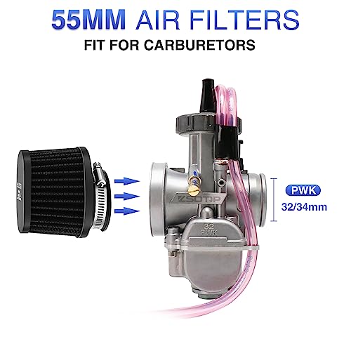 Image of 2PCS Motorcycle Air Filter Universal 55MM Replacement Engine Filter High Performance Air Filters Fit Motocross Carburetor Cleaner for Pit Bike Scooter Moped ATV (Black)