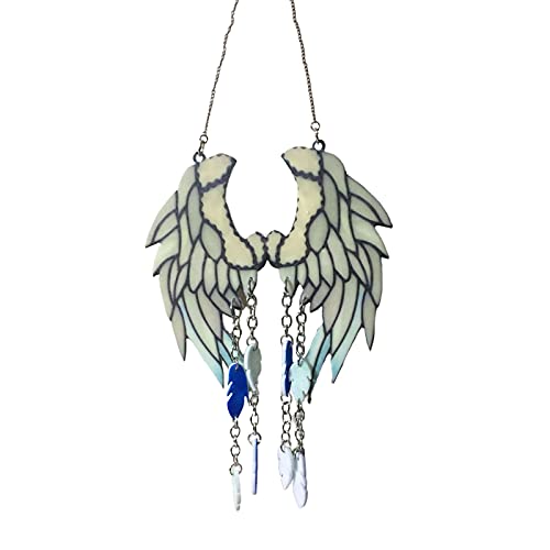 None Brand Angel Wings Wind Chimes Memorial Wind Chimes Flash Stained Glass Wind Chimes, Outdoor Decor,Yard Decorations (B)
