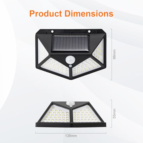 GRIFEMA 2-Pack Solar Security Lights for Outdoor Garden with Motion Sensor, Waterproof Solar Powered Wall Lights with 100 LEDs, 3 Modes, 270° Wide Angle, IP65, 800mAh Battery, GDK203-2 - Image 5